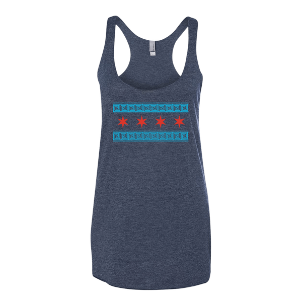 Greek-Chicago Flag Ladies' Fitted Tank